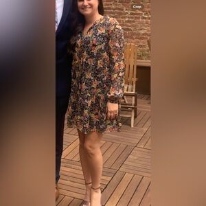 LOFT Multicolor Floral Tie-Neck Dress XSP